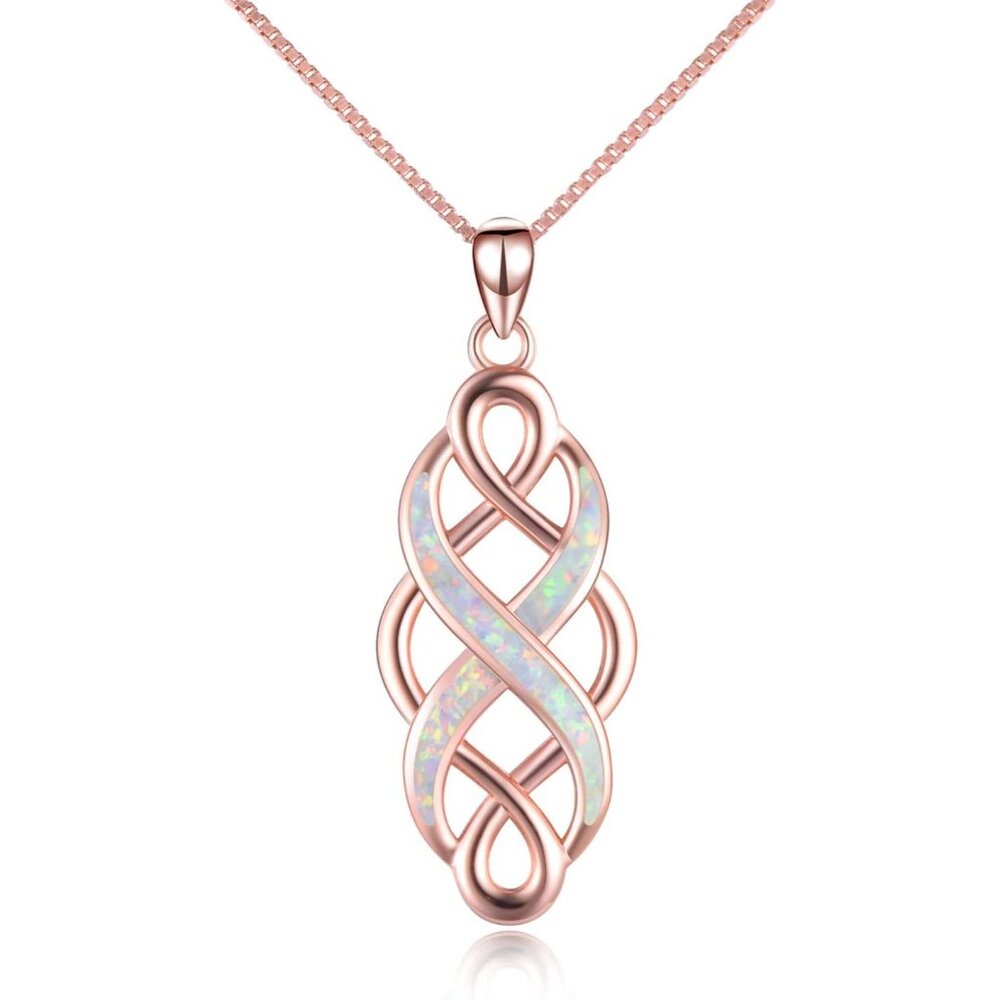 Women's Celtic Knot Created Opal Pendant Necklace Sterling Silver 18"